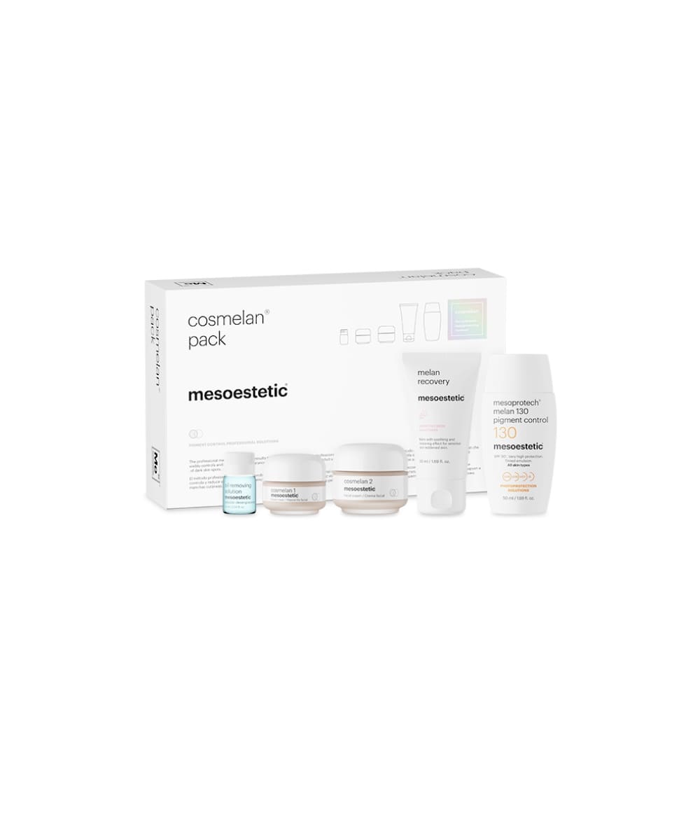 Zestaw Cosmelan pack mesoestetic stosowany w kuracji rozjaśniającej przebarwienia